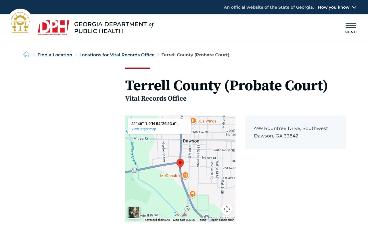 Terrell County Georgia Probate Court page for obituary and death records
