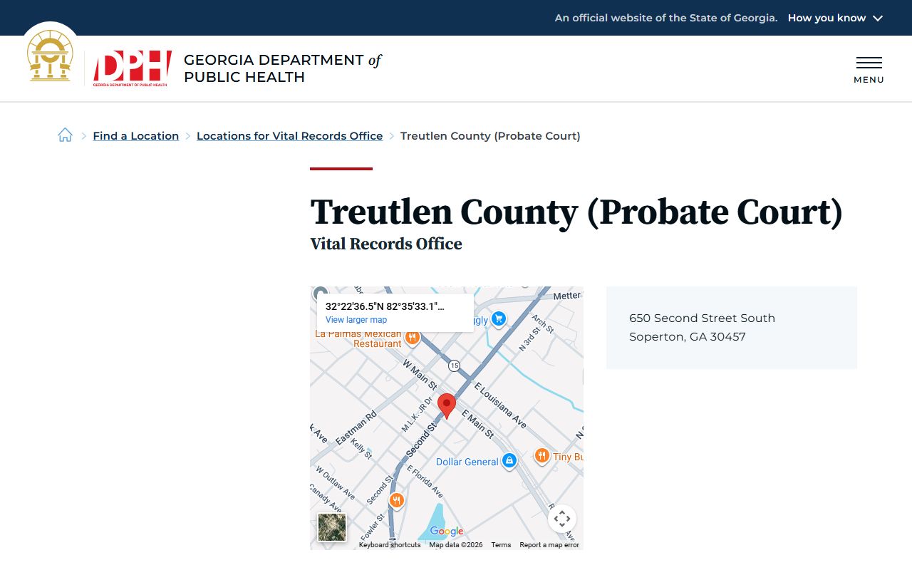 Treutlen County Georgia Probate Court page for obituary and death records