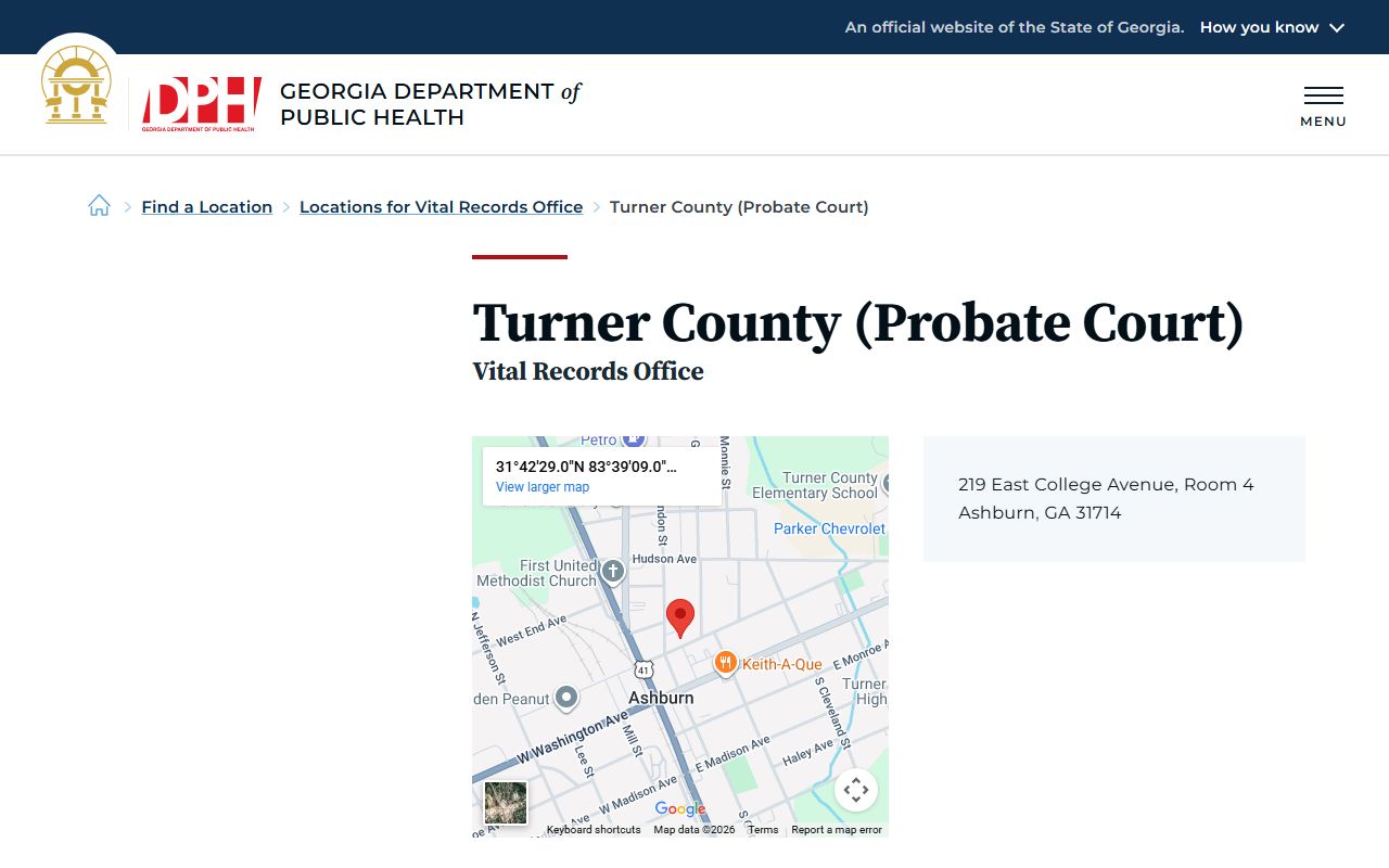 Turner County Georgia Probate Court page for obituary and death records