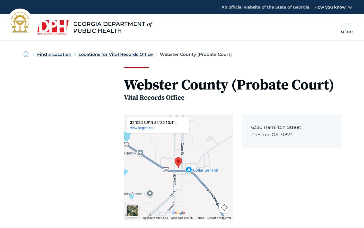 Webster County Georgia Probate Court page for obituary and death records