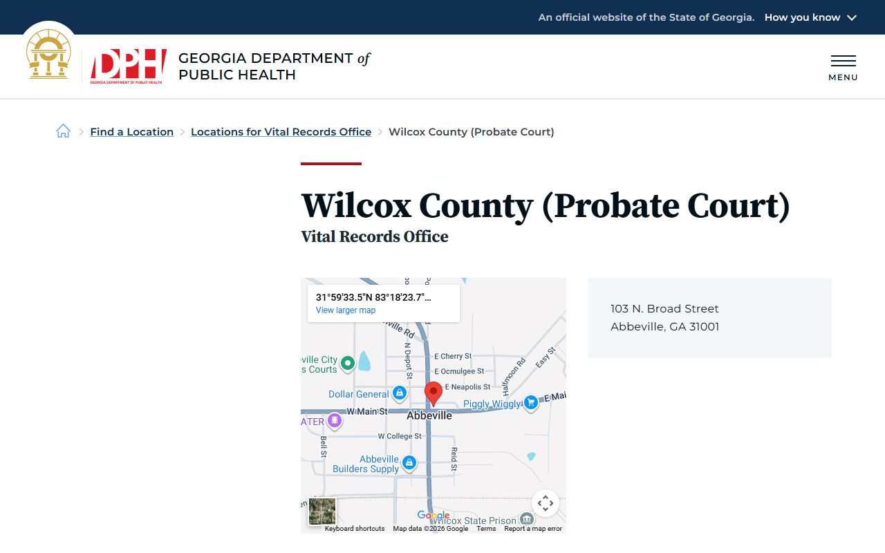 Wilcox County Georgia Probate Court page for obituary and death records