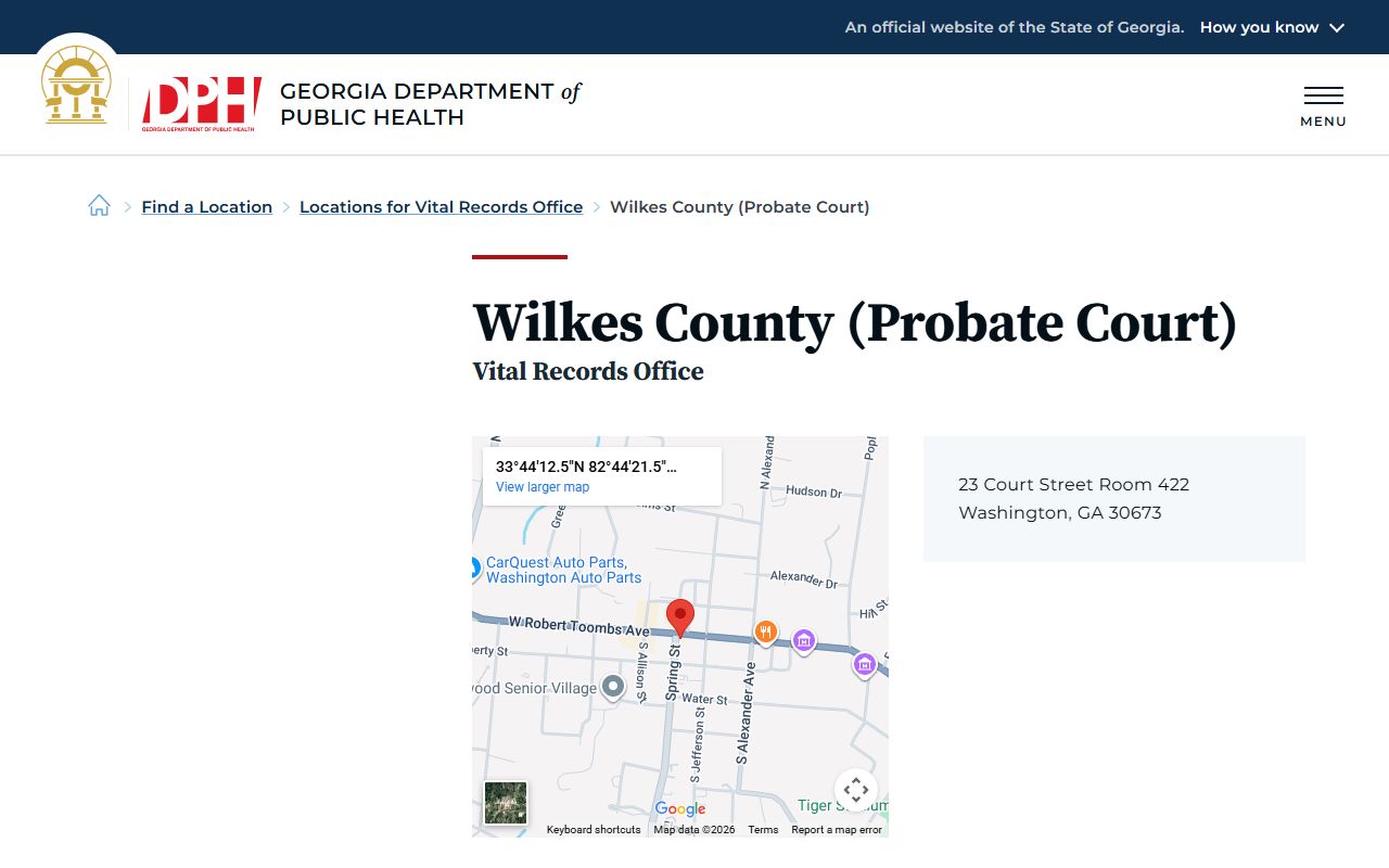 Wilkes County Georgia Probate Court page for obituary and death records