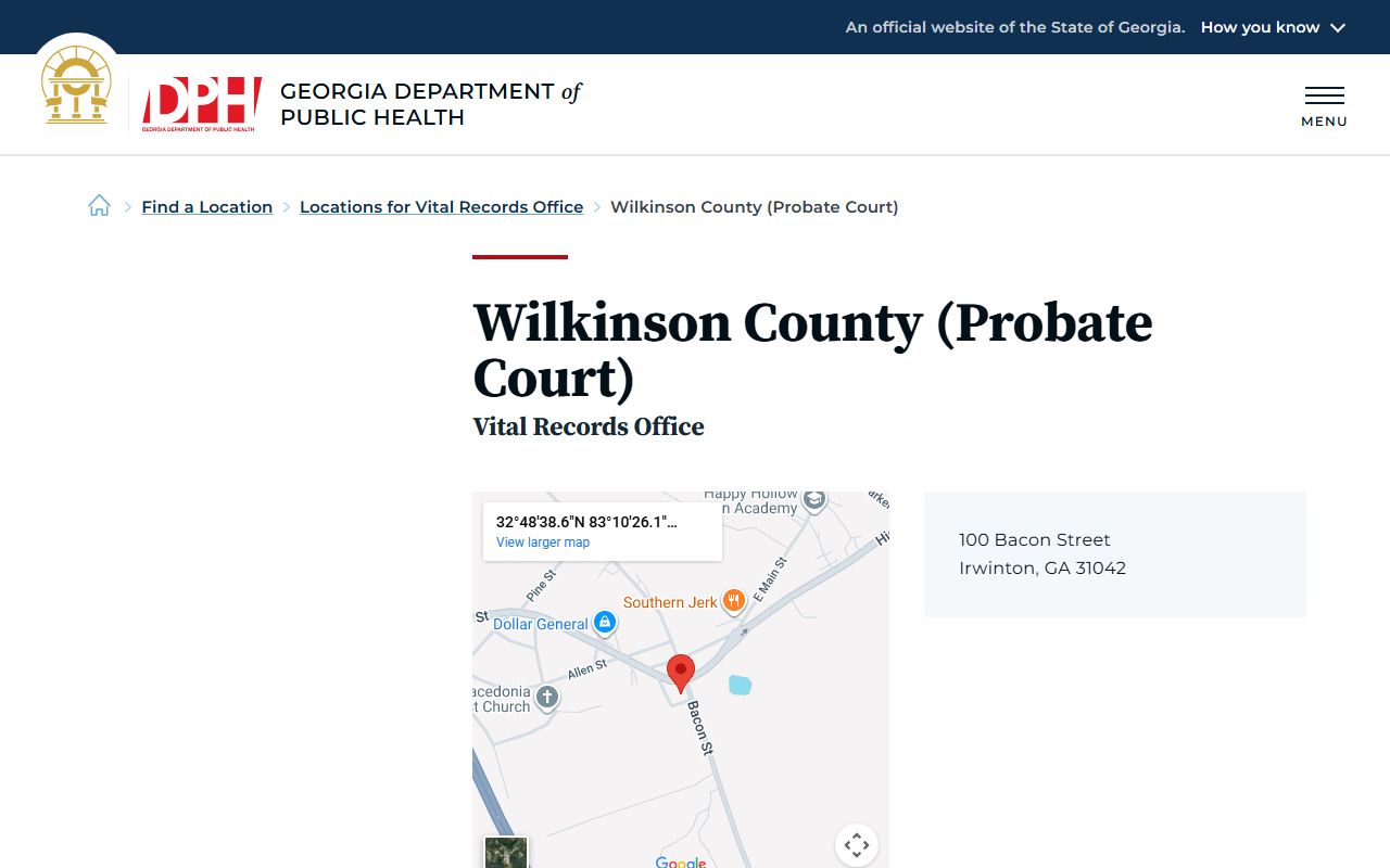 Wilkinson County Georgia Probate Court page for obituary and death records