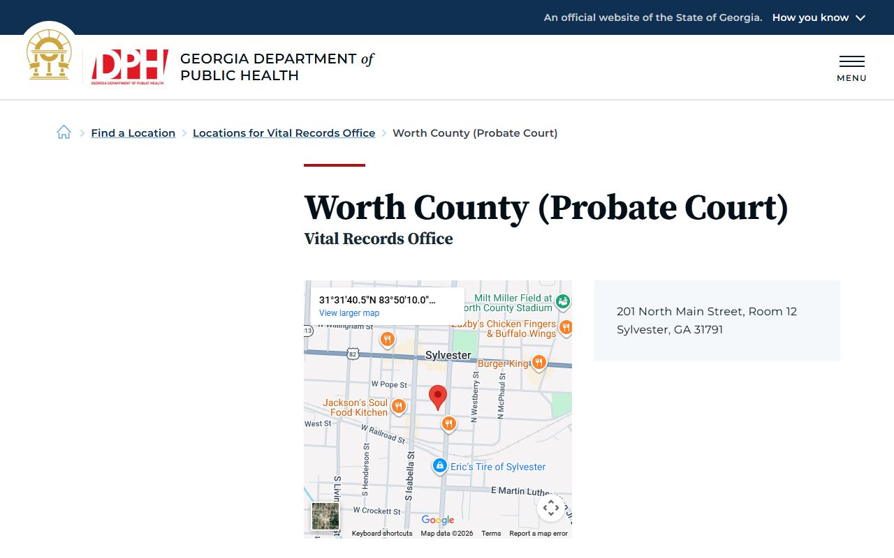 Worth County Georgia Probate Court page for obituary and death records