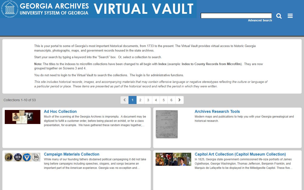 Georgia Archives Virtual Vault for searching digitized obituary records