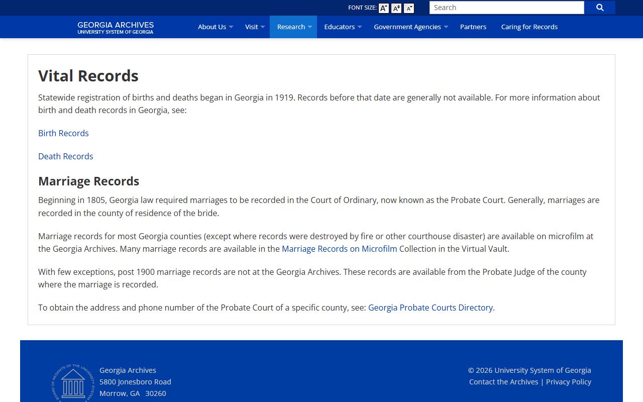 Georgia Archives vital records research page for obituary records